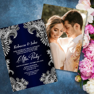Invitación Boda fotográfico de Personalizado azul de encaje b