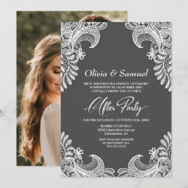 Invitación Boda fotográfico de Personalizado gris de encaje b