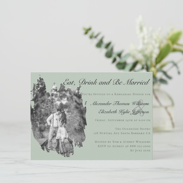 Invitación Boda fotográfico de pincel moderno Ensayo de cena (Anverso de pie)