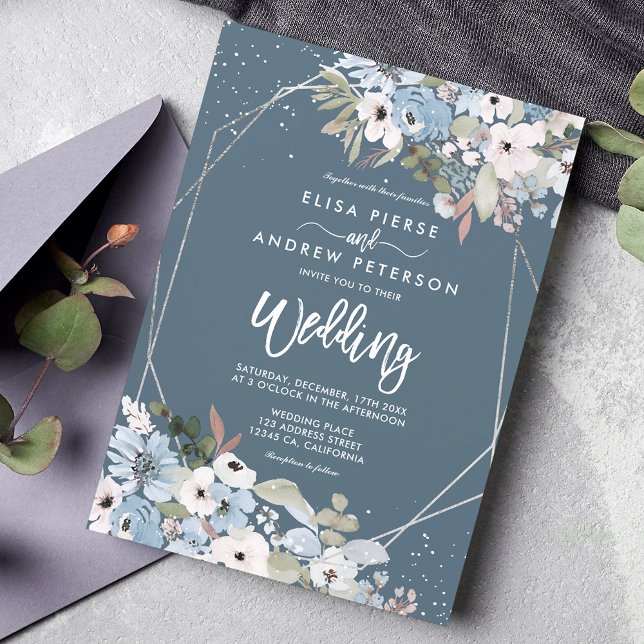Invitación Boda fotográfico de plata azul y polvoriento de in (Subido por el creador)