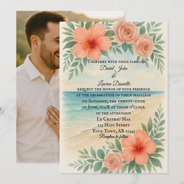 Invitación Boda fotográfico de playa amigable con el presupue (Anverso / Reverso)