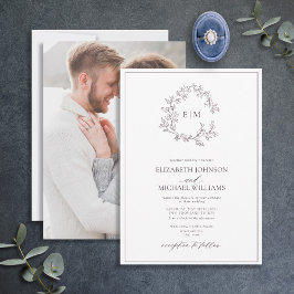 Invitación Boda fotográfico de Plum Purple Leafy Escudo Monog