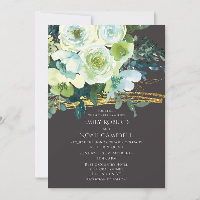 Invitación Boda fotográfico de Purpurina Turquoise Green Flor (Anverso)