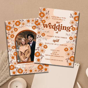 Invitación Boda fotográfico de Retro Boho Groovy Arched