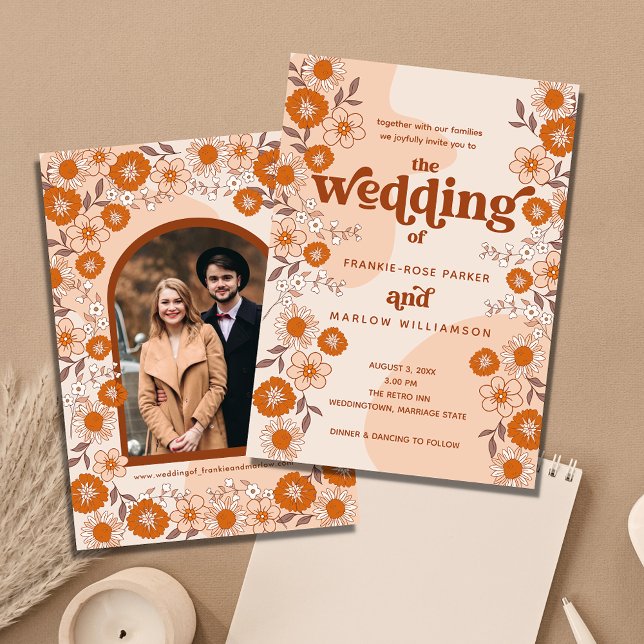 Invitación Boda fotográfico de Retro Boho Groovy Arched (Subido por el creador)