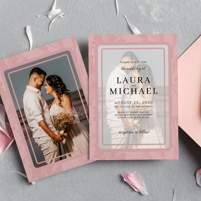 Invitación Boda fotográfico de rosa con polvo botánico Boho (Subido por el creador)