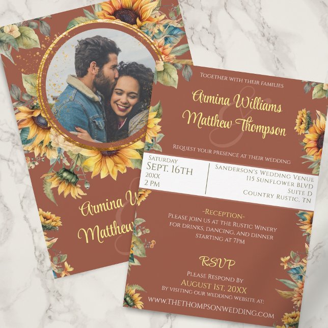 Invitación Boda fotográfico de Sunflower Terracotta con RSVP (Subido por el creador)