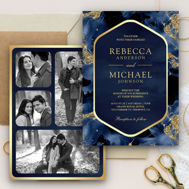 Invitación Boda fotográfico de tinta fluida de la Marina Blue (Subido por el creador)