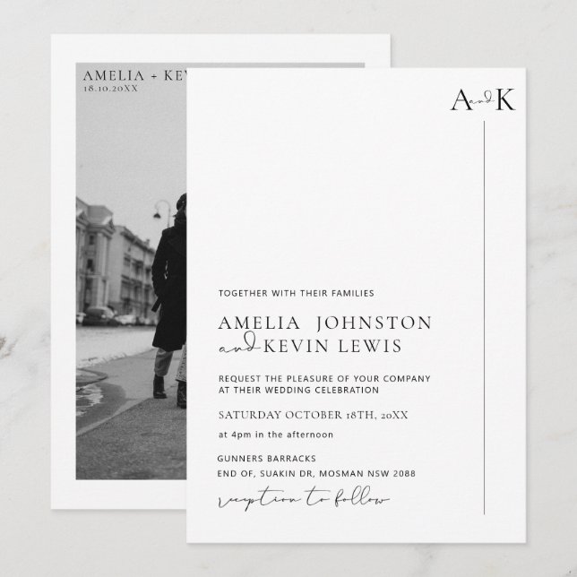 Invitación Boda fotográfico de tipografía moderna y minimalis (Anverso / Reverso)