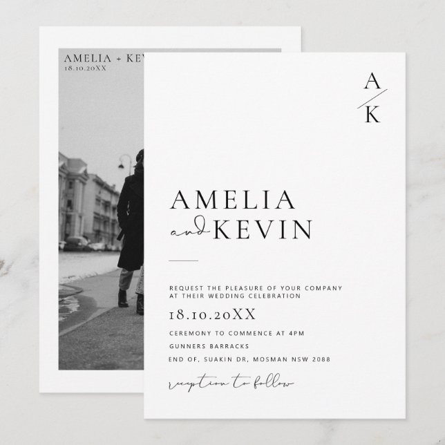 Invitación Boda fotográfico de tipografía moderna y minimalis (Anverso / Reverso)