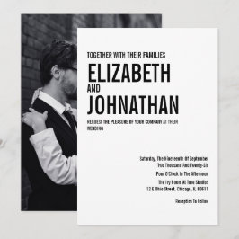 Invitación Boda fotográfico de tipografía simple y mínima