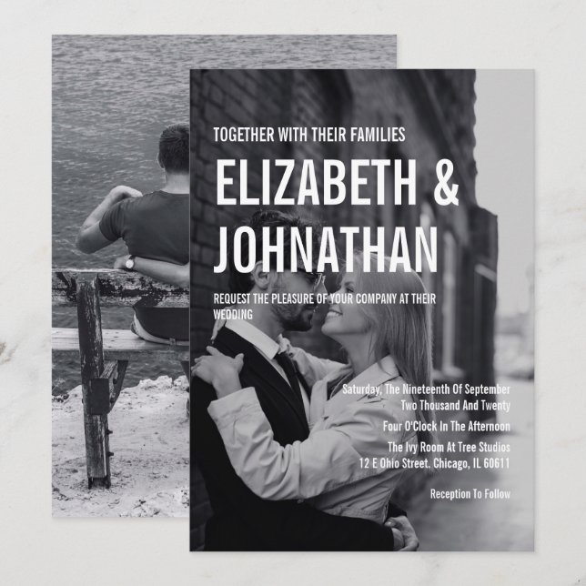 Invitación Boda fotográfico de tipografía simple y mínima (Anverso / Reverso)