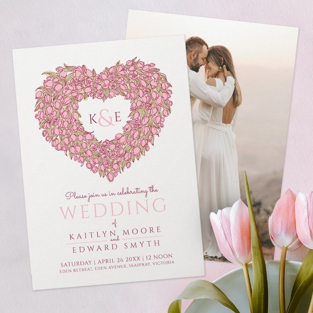 Invitación Boda fotográfico de tulipanes de primavera rosada (Subido por el creador)
