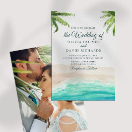 Invitación Boda fotográfico de Watercolor Beach y Palm Trees
