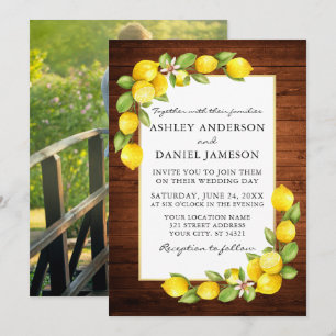 Invitación Boda fotográfico de Watercolor Lemons Greenery Woo