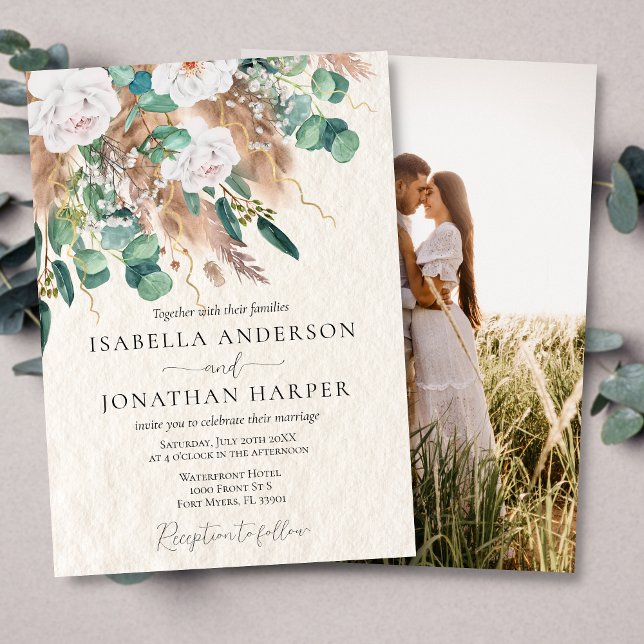 Invitación Boda fotográfico del Boho Green Eucalyptus Beige P (Subido por el creador)