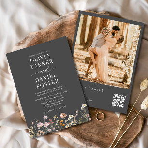 Invitación Boda fotográfico del código QR de Boho Wildflower 