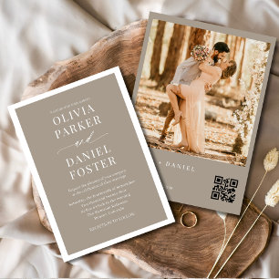 Invitación Boda fotográfico del código QR de Taupe Boho minim