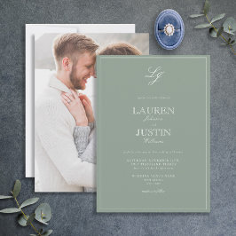 Invitación Boda fotográfico del monograma del guión verde del