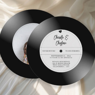 Invitación Boda fotográfico del registro de vinilos retro