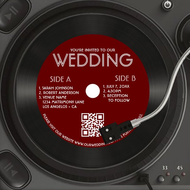Invitación Boda fotográfico del registro del vinilo rojo retr (Retro Red Vinyl Record Photo Wedding Invitation)