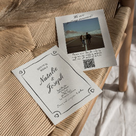 Invitación Boda fotográfico dibujado a mano con código QR