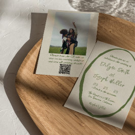 Invitación Boda fotográfico dibujado a mano con código QR
