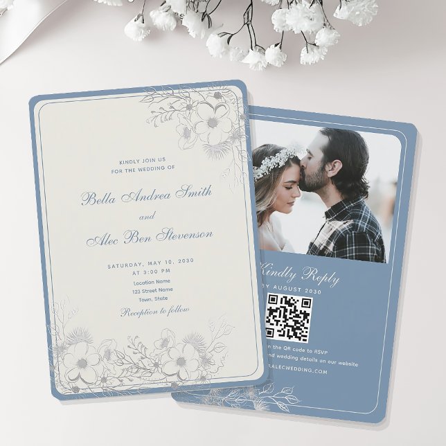 Invitación Boda fotográfico Dusty Blue Classic (Subido por el creador)