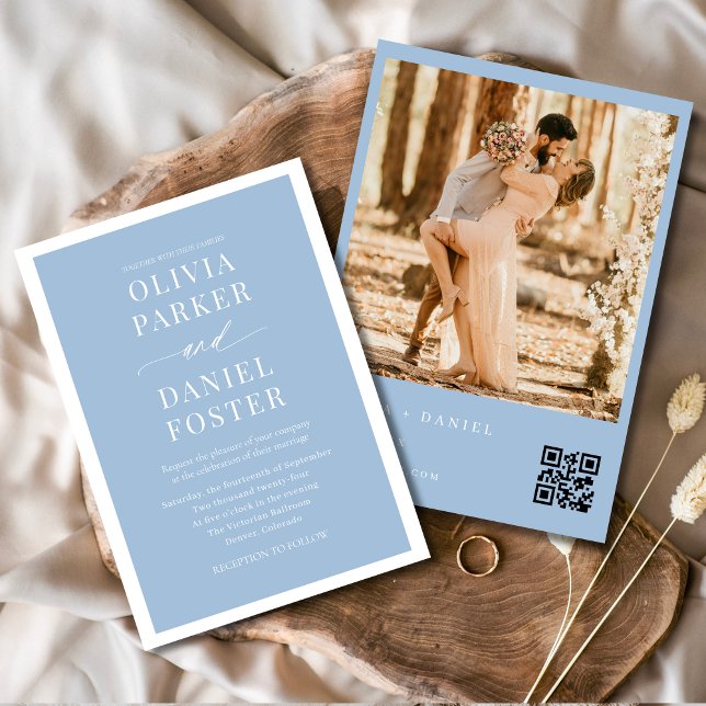 Invitación Boda fotográfico Dusty Blue QR Code (Subido por el creador)