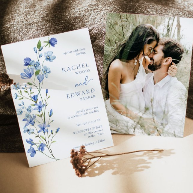 Invitación Boda fotográfico Dusty Blue Wildflower (Subido por el creador)
