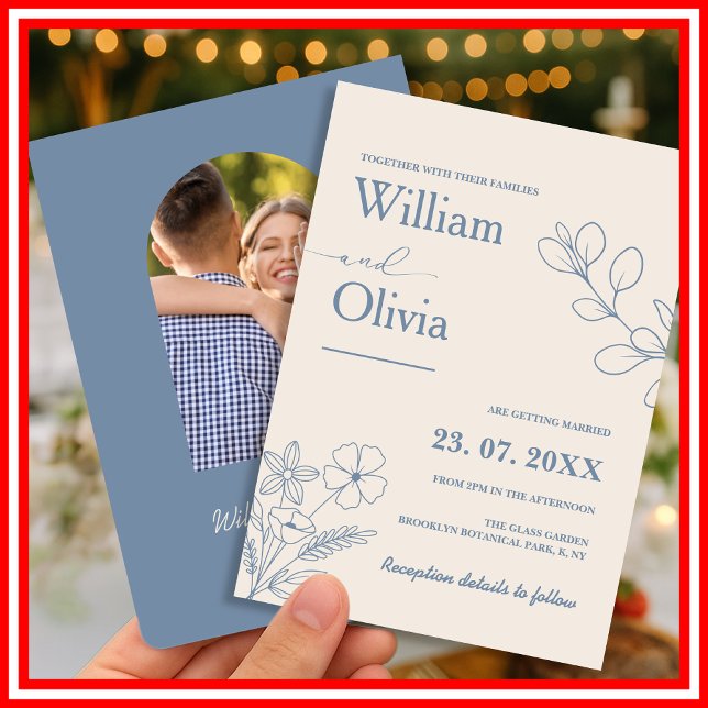 Invitación Boda fotográfico Dusty Blue Wildflower (Subido por el creador)