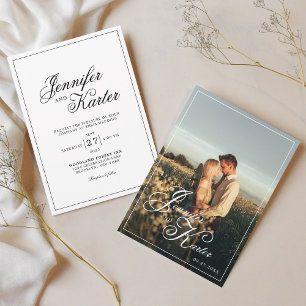 Invitación Boda fotográfico elegante de borde cuadrado clásic