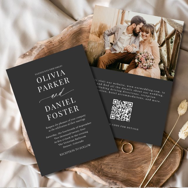 Invitación Boda fotográfico elegante de código QR clásico (Subido por el creador)