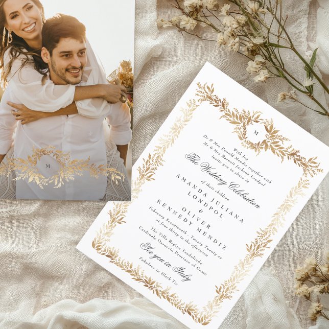 Invitación boda fotográfico elegante de marco floral dorado m (Subido por el creador)