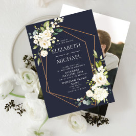 Invitación Boda fotográfico elegante geométrico de cobre azul