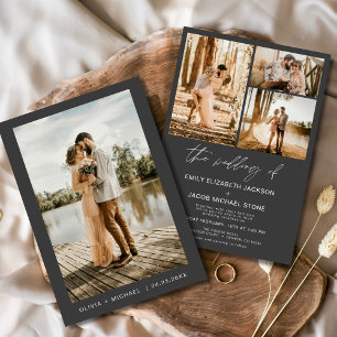 Invitación Boda fotográfico elegante Minimalista de carbón ve