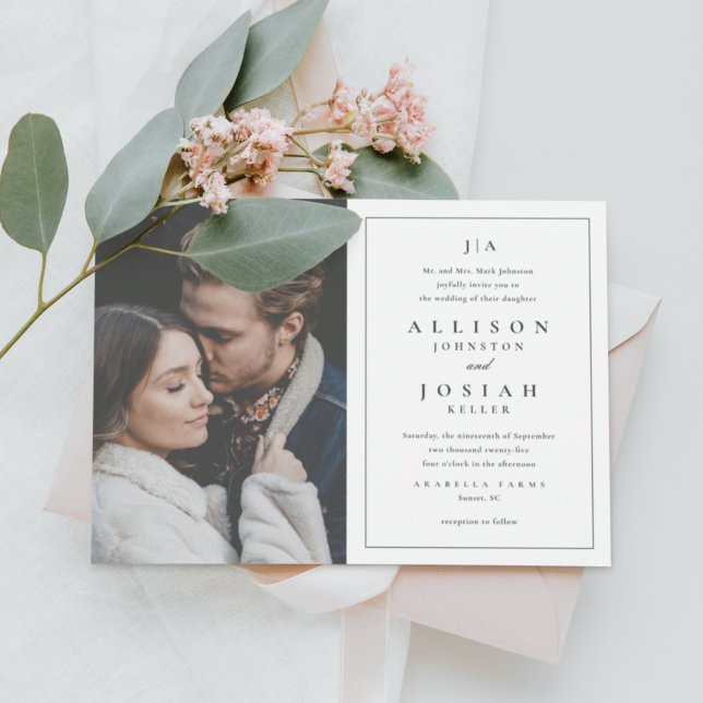 Invitación Boda fotográfico elegante monograma clásico (Subido por el creador)