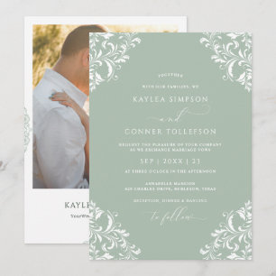 Invitación Boda fotográfico elegante verde vintage Light Sage