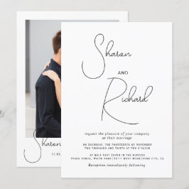 Invitación Boda fotográfico en blanco y negro de caligrafía d