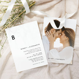 Invitación Boda fotográfico en negrita monograma blanco moder