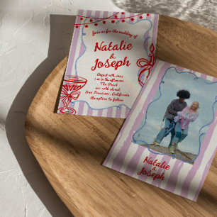 Invitación Boda fotográfico escrito con mano coloreada retro