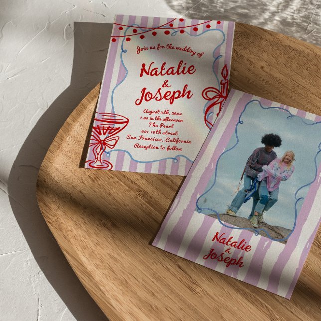 Invitación Boda fotográfico escrito con mano coloreada retro (Subido por el creador)
