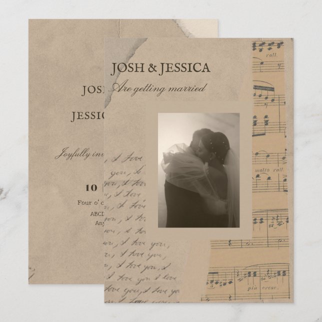 Invitación Boda fotográfico estético de papel de época (Anverso / Reverso)