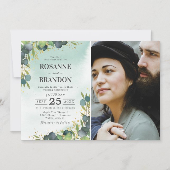 Invitación Boda fotográfico Eucalyptus (Anverso)