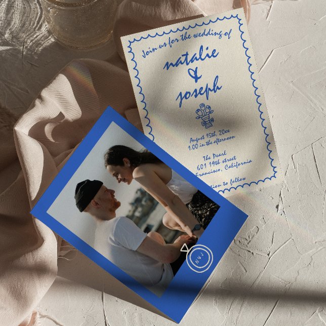 Invitación Boda fotográfico francés dibujado con mano retro (Subido por el creador)