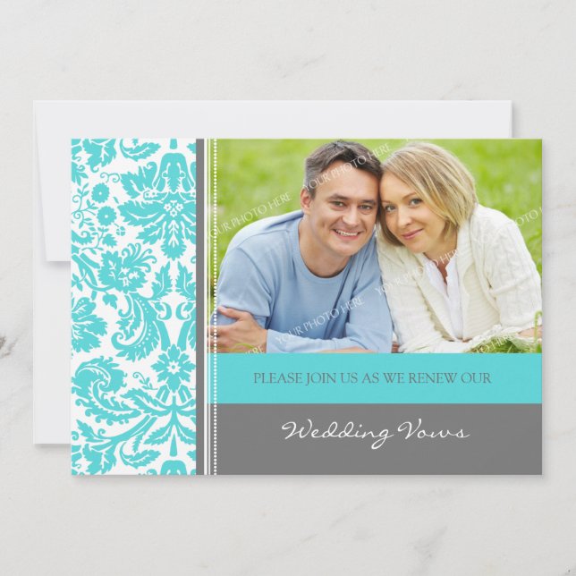 Invitación Boda fotográfico Gray Aqua invita a renovación (Anverso)