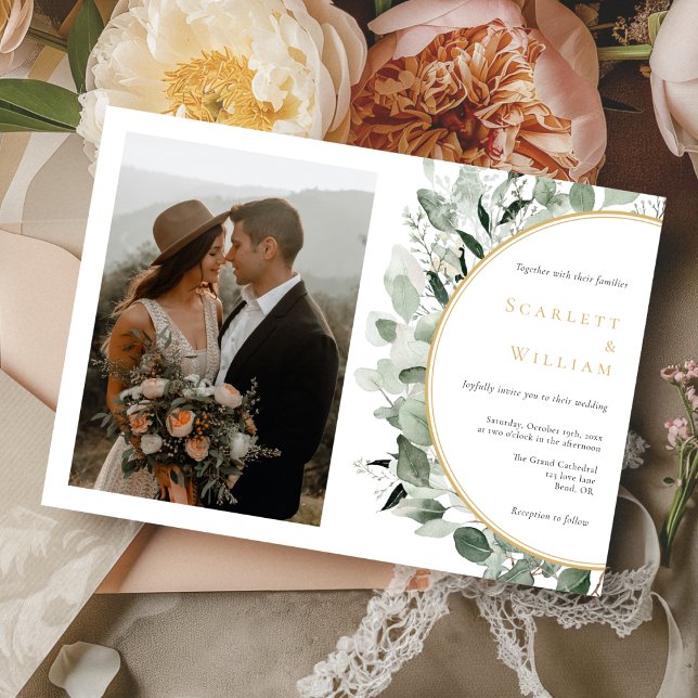 Invitación Boda fotográfico horizontal Eucalyptus Greenery Go (Subido por el creador)