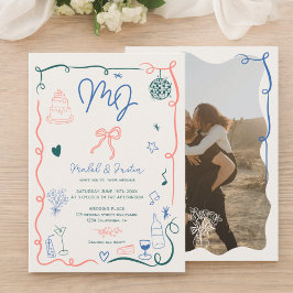Invitación Boda fotográfico ilustrado a mano con iniciales re