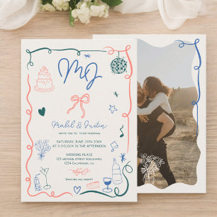 Invitación Boda fotográfico ilustrado a mano con iniciales re