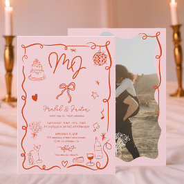 Invitación Boda fotográfico ilustrado a mano con iniciales ro